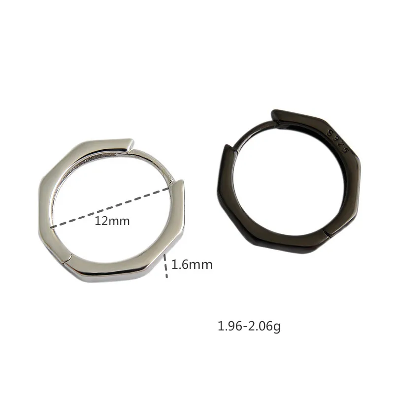 Форзац геометрические Восьмиугольные простые серьги-кольца для женщин 925 серебряные серьги Модные ювелирные изделия черные Ins стиль высокое качество