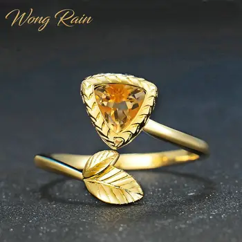 

Wong Rain Vintage 925 Sterling Silver Natural Citrine Gemstone Yellow Gold Opening Adjustable Plant Ring Fine Jewelry Wholesale