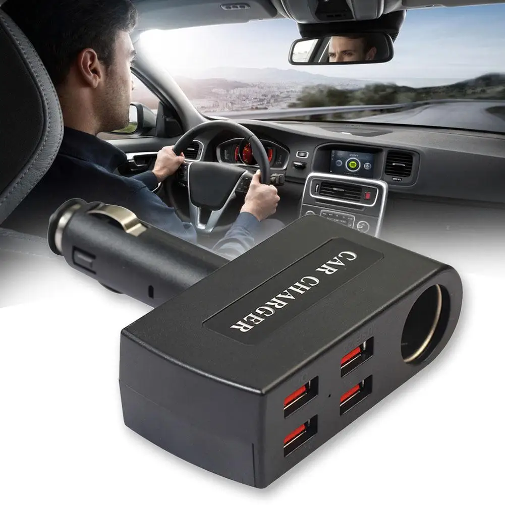 

P-999 180 Degree Bendable 4 USB Female Cigarette Sockets Adapter Car Charger