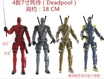 

4pcs/lot Action figure Deadpool X-Men Wade Winston Wilson with Weapons Flash 18cm PVC Toys with LED cartoon Dolls Model Anime