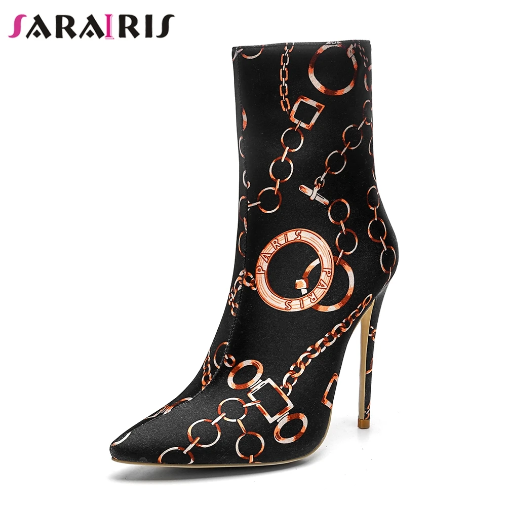 

SARAIRIS 2019 New Large Size 33-43 12cm High Heel Zip Hot Sale Pointed Toe Shoes Woman Casual Fashion Autumn Mid Calf Boots