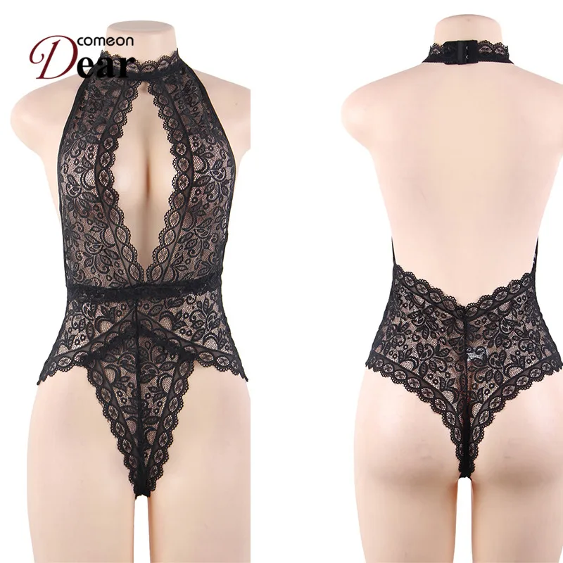Comeondear Ropa Interior Femenina Sexy Erotica Lace Open Cup Halter Bodysuit Lingerie Body Dentelle Sexy Teddy Lingerie RK80737