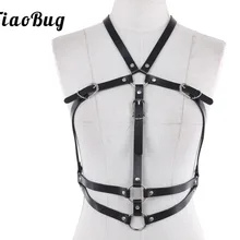 TiaoBug черный Искусственная кожа регулируемый Для женщин тела грудь костюм для собаки пикантные Панк Клубные портупея бондажный Пояс Ремни Топ