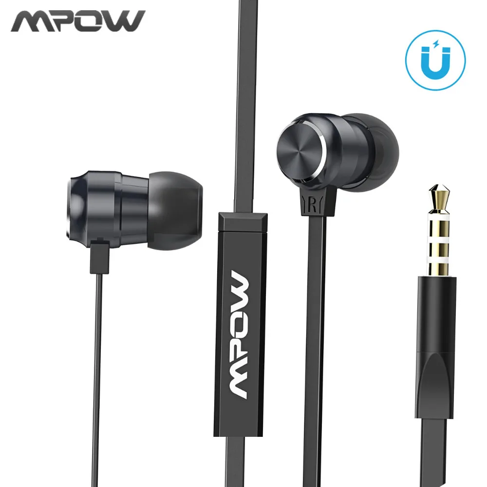 

Mpow B155 Magnetic Wired Earphones Black Tangle-free Ear Buds With Microphone Support Volumn Control For iPhone Android iPad MP3