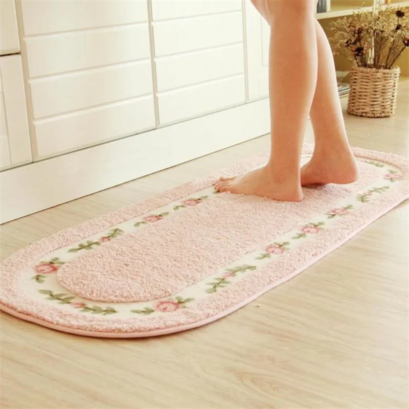 Pink Rose Flower Kitchen Rugs and Carpet for Living Room Red Runner