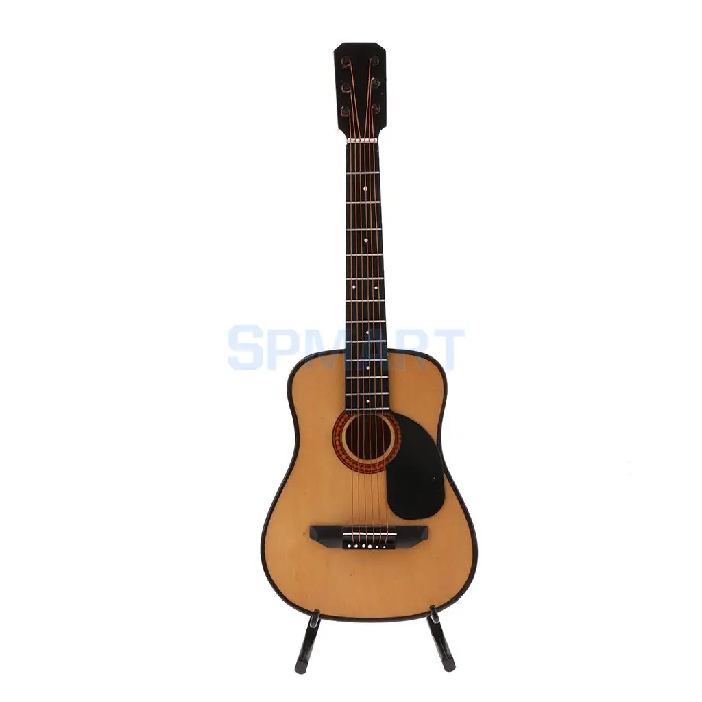 Handcrafted 1:4 Scale Wood Guitar with Panel Model Instrument Collectibles Miniature Dolls Accessory Home Ornaments Kids Gift