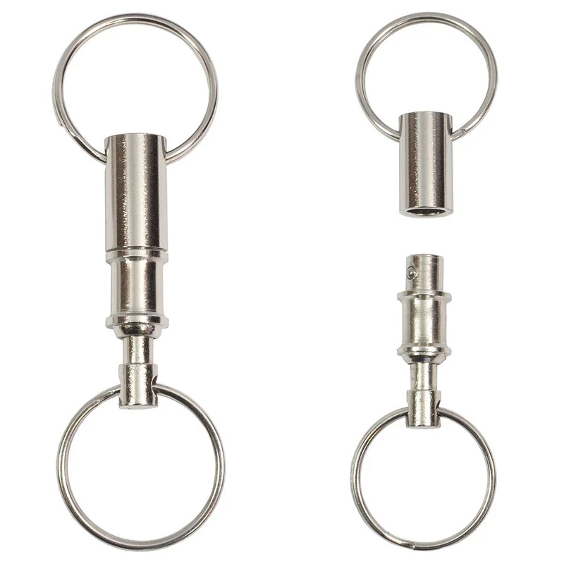 

Dual Detachable Key Chain Snap Lock Holder Steel Chrome Plated Pull-Apart Car Key Rings Removable Keyring Keychain