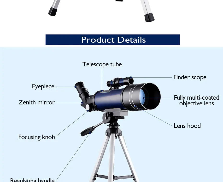 Lente com Luneta Assistir para Crianças 70 Milímetros Refrator Telescópio Astronômico Telescópio Astronomia Lua Adultos Iniciantes 16x 67x Buscadora 5 Cheap Telescópio e binóculos
