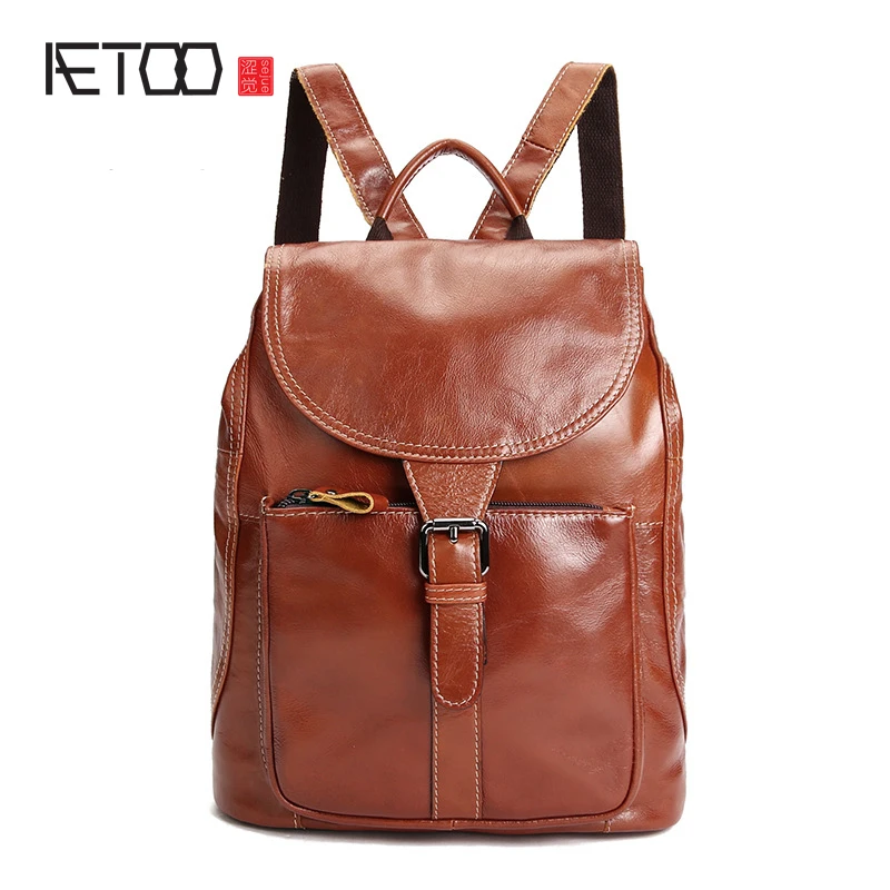 

BJYL Ladies shoulder bag leather backpack oil wax head layer cowhide college wind bag large capacity female package
