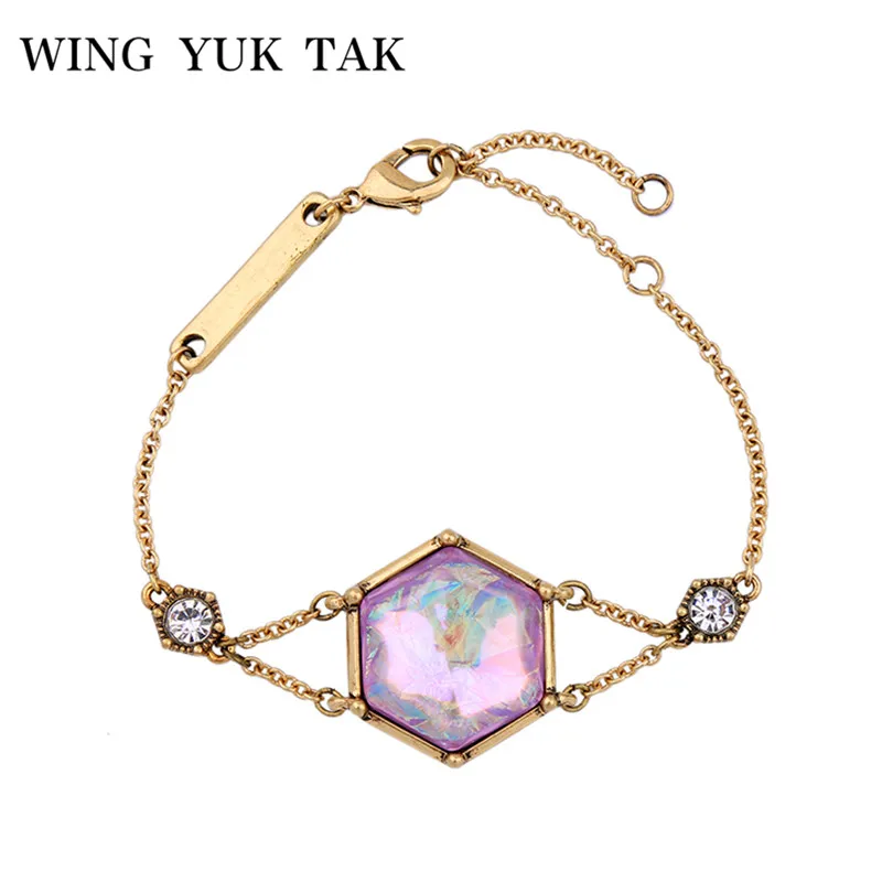 

Wing Yuk Tak Promotion Rhinestone Geometric Fashion Accessories Bracelets Vintage Rhombus Shiny Drop For Women Brand Jewelry