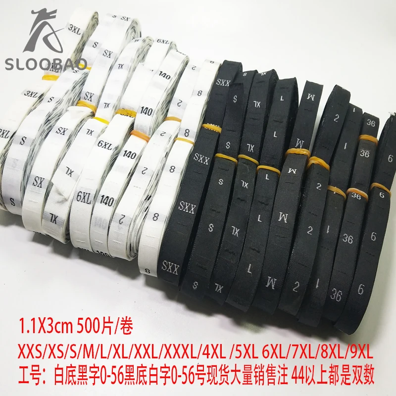 

Free shipping customized polyester satin size label black or white color size tags 500pcs/lot