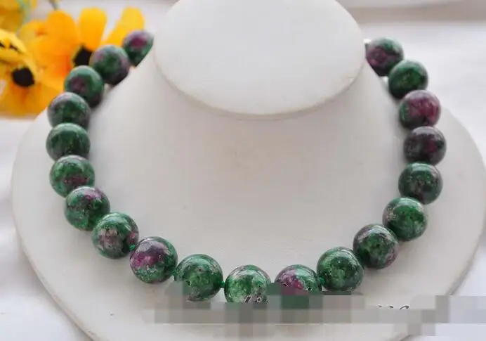 

song voge gem nanJ1345 round green red stone bead necklace