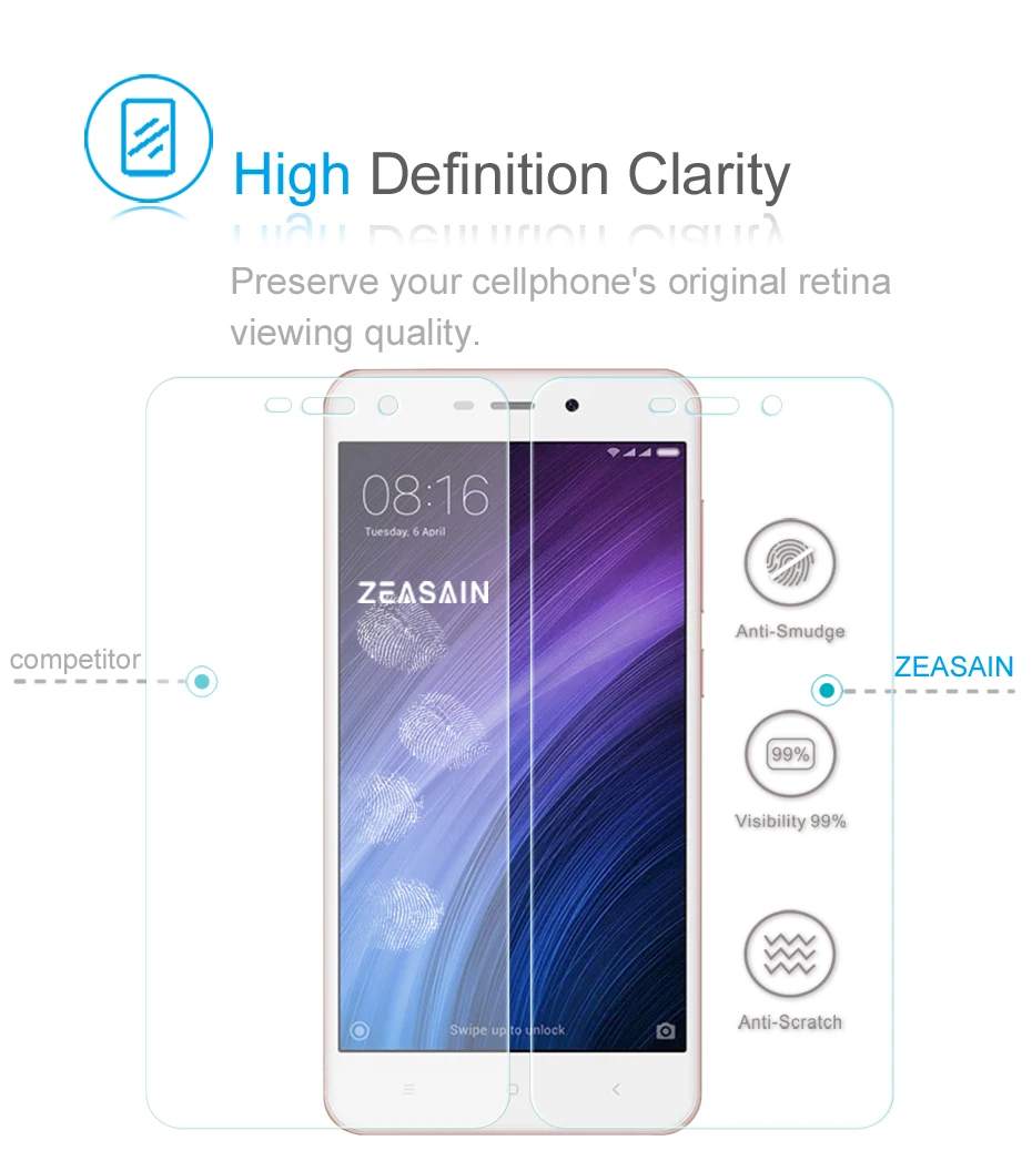 [2 Pack] Original ZEASAIN 2.5D Tempered Glass Screen Protector For xiaomi redmi 4a redmi4a Xiomi Toughened Protective Film (7)
