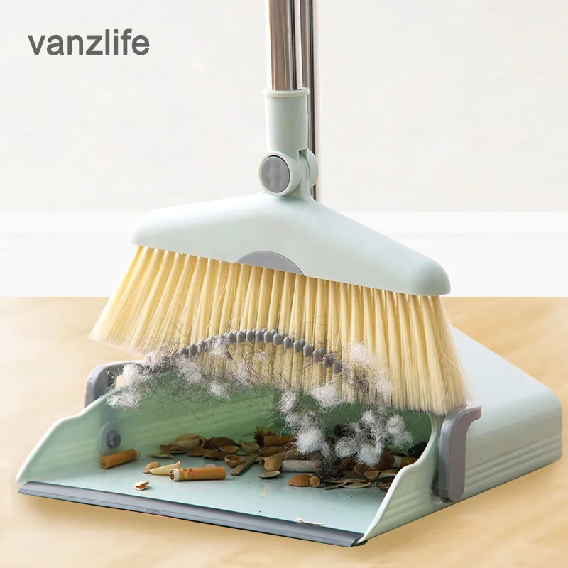 

Vanzlife windproof broom dustpan set home with scraping vertical dustbox broom sweep cleaning tool