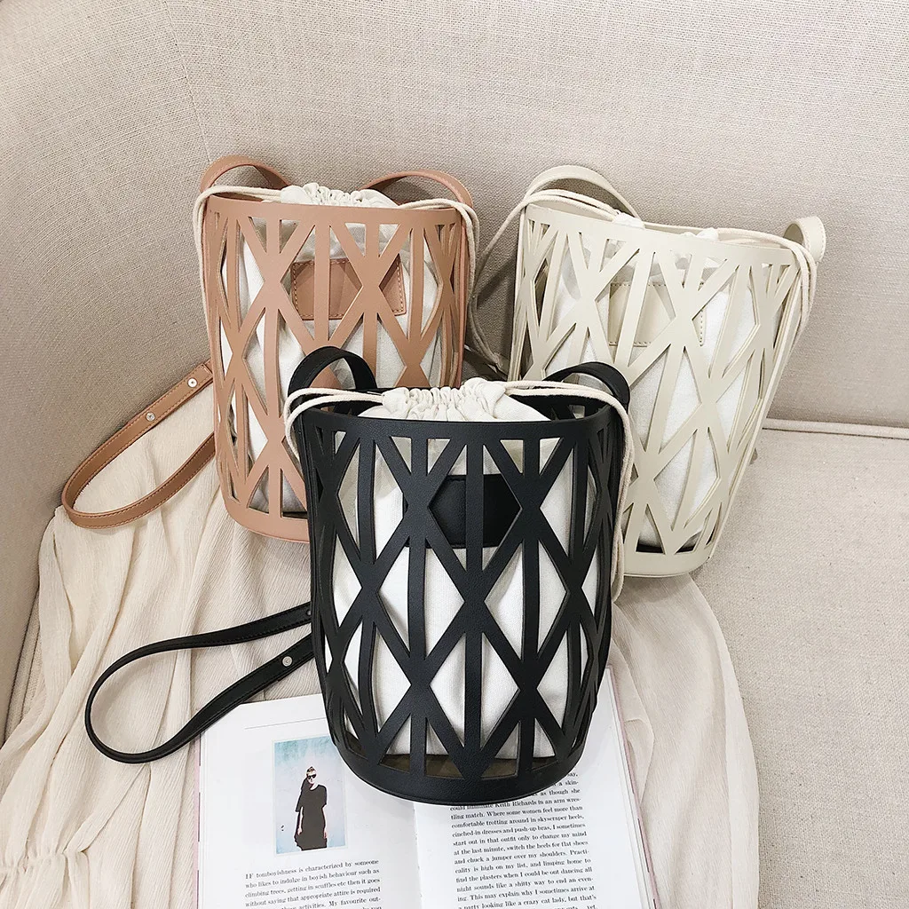 

Women Large-Capacity Messenger Bag Diagonal Hollow Out Casual Bucket Bag Shoulder Bag Unique Bag 2019