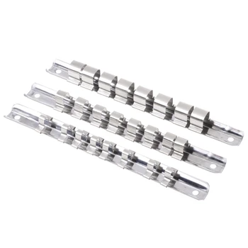 

Socket Rack Holder 1/4" 3/8" 1/2" with 8 Clips On Rail Tool Organizer Storage