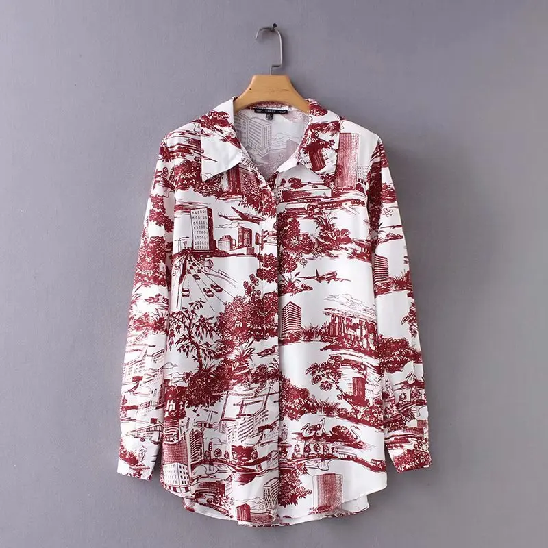 

women vintage long sleeve citizen pattern printing casual slim blouse shirt women streetwear blusas retro femininas tops