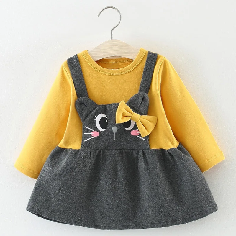 

Baby Dress 2019 Fashion Toddler Kids Baby Girls Long Sleeve Cartoon Cat Print Bow Party Princess Dress Dropshipping Baby Clothes