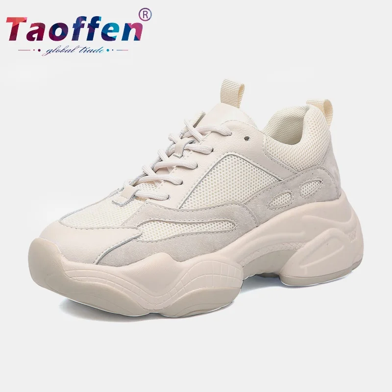 

Taoffen Runnign Shoes Women Real Leather Mesh Breathable Sport Shoes Sneakers Breathable Female Casual Zapatos Size 35-42