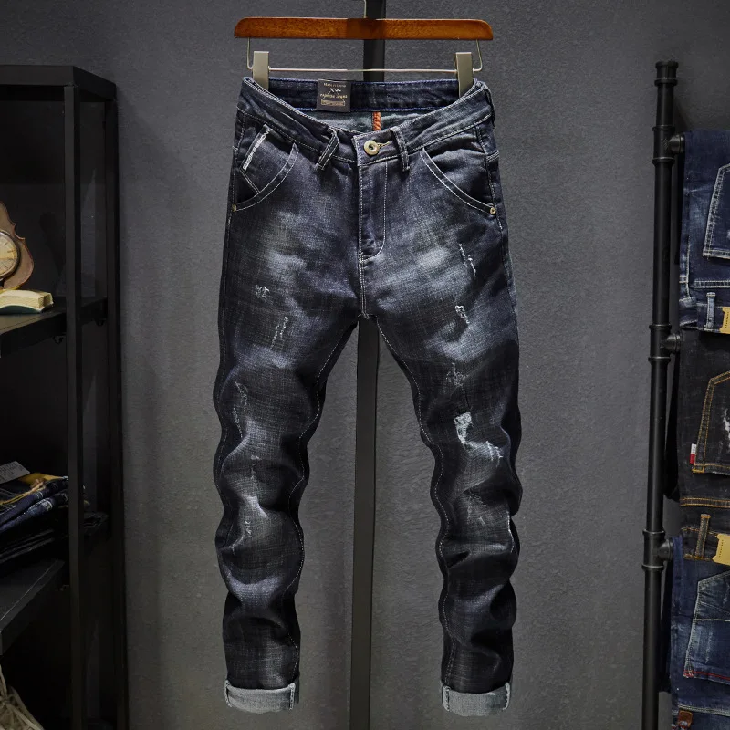 Mens Jeans Robin Hip Hop Ripped Solid Cotton Full Length