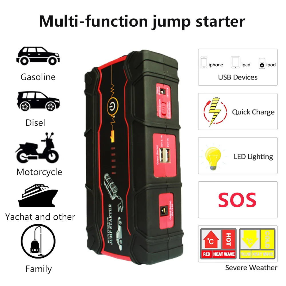 

High Power Emergency Car Jump Starter 800A Peak 12V Car Battery Booster Charger for Car Portable Power Bank Starting Device