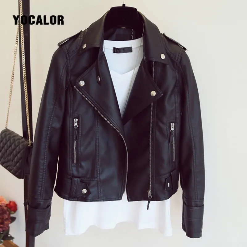 

Faux Soft Leather Winter Women Coat Female New Design Spring Autumn PU Basic Jacket Slim Black Rivet Zipper Motorcycle Plus Size