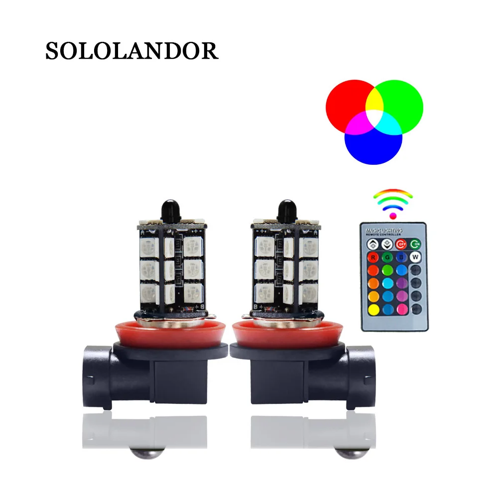 

2psc 5050 27SMD 3-pin LED RGB remote control fog light headlights flash bulb 9005 9006 H7 H8 H11 7440 1156 ambient light kit