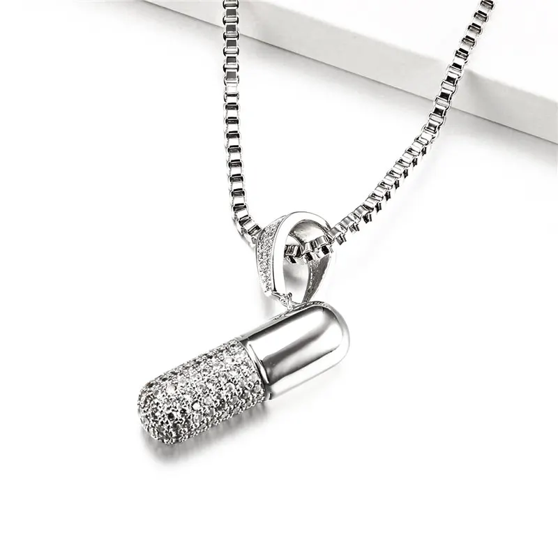 VANAXIN, модная Хрустальная капсула, Кулон, Ожерелье для мужчин/женщин, серебро/золото, ювелирное изделие, хип-хоп ожерелье, цепочка, ожерелье - Окраска металла: silver color