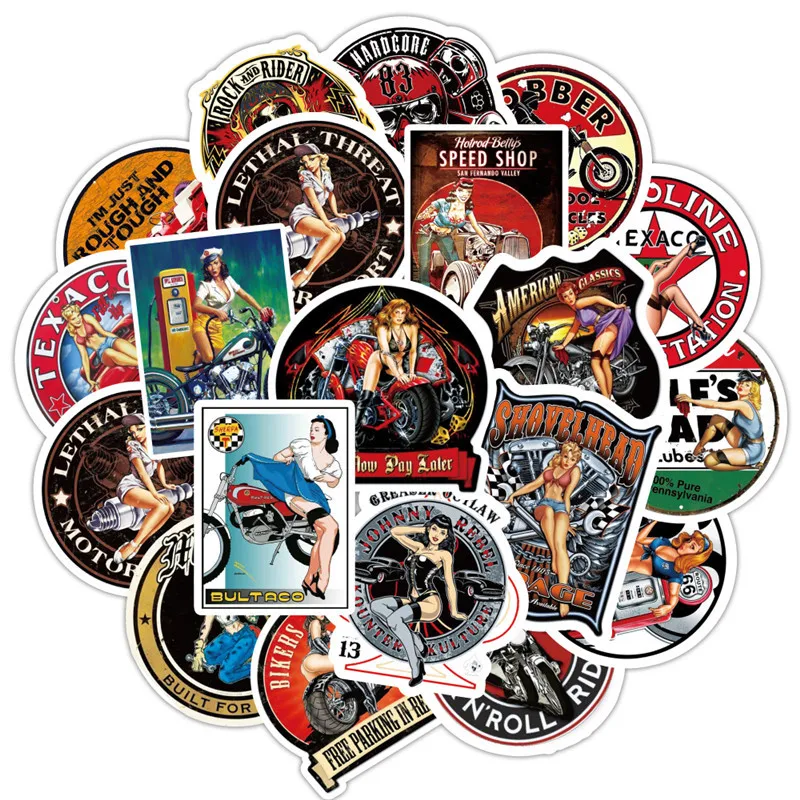 90PCS Vintage Motor Girl Computer Stickers Vinyl Laptop Skin Sticker For Skateboard Guitar Luggage Motorcycle MacBook Sticker
