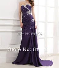 Großhandel-2015 Neue Sexy Meerjungfrau Liebsten Strass Sleeveless Lace-Up bodenlangen taft Lila Abendkleider