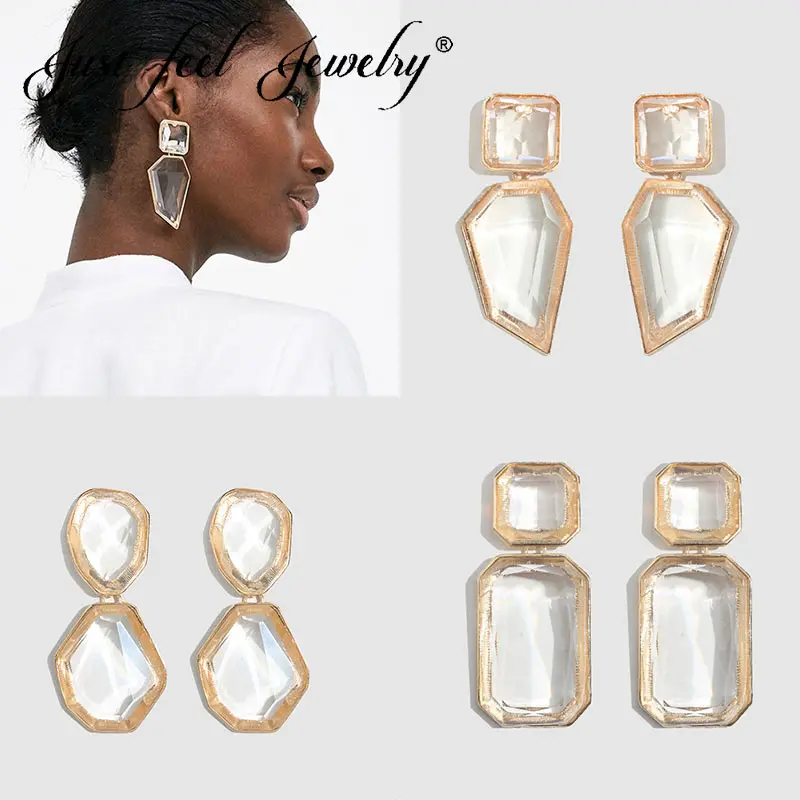 

JUST FEEL 2019 Za White Transparent Crystal Drop Earrings For Women Statement Boho Handmade Dangle Wedding Earring Party Jewelry