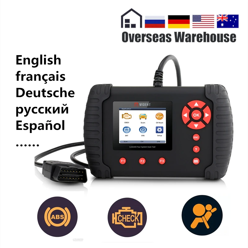 

iLink440 Diagnostic Tool 4 System Engine ABS Air Bag SRS Transmission Code Read Clear EPB Reset Same as NT414 French German
