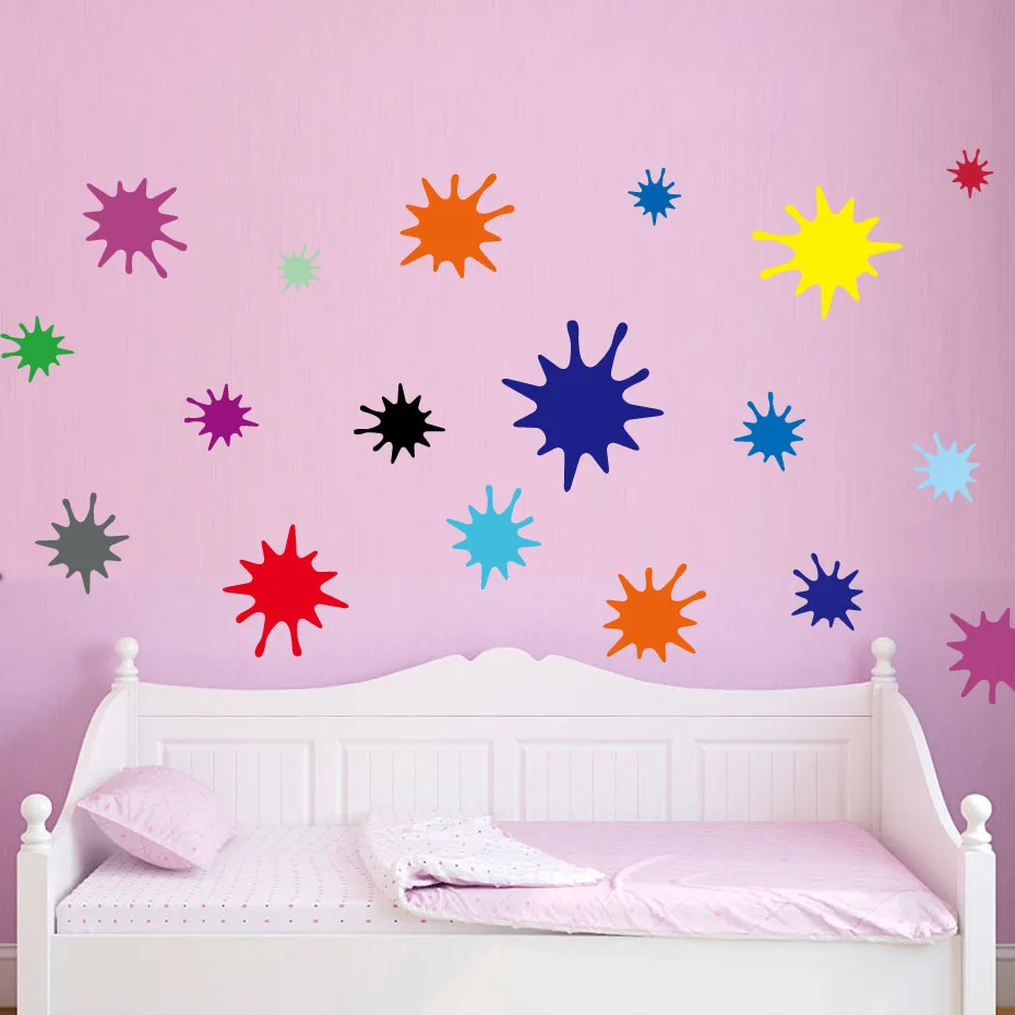 38PCS Rainbow Color Paint Splats Pack Room Decor Wall Decals Stickers Children Nursery Kids Bedroom Living Room Mural Wall Art