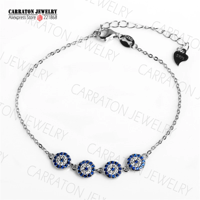 New Fashion Turkey Lucky Hamsa Four Mini Evil Eye Genuine 925 Sterling Silver Bracelet