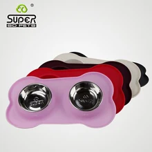 Супер миска для собаки, домашних животных поставки собачья миска из нержавеющей стали кота силикон популярная уникальная известная марка собака воды в бассейне чаши Кости Черный Размер S