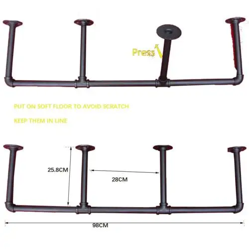 Industrial Retro Bookshelf Black Iron Pipe Wall Mount Shelf Shelving 98cm Height For Home Bathroom Hardware