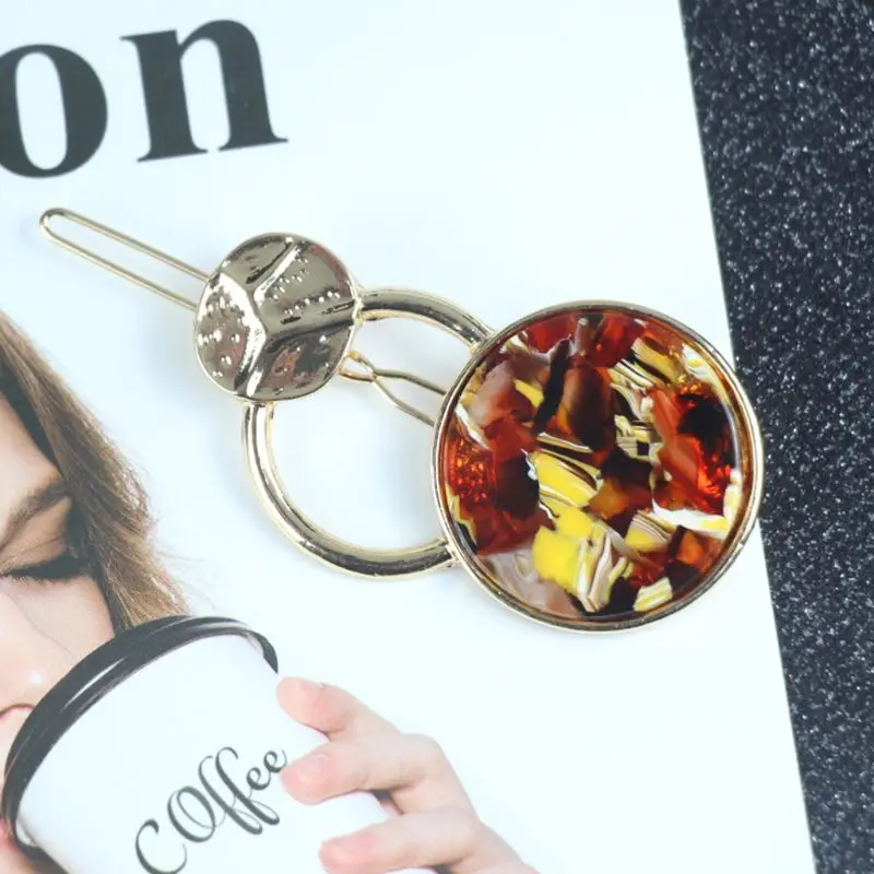 Vintage Metal Alloy Acetic Acid Women Hair Clip Frog Bobby Pin Colored Jewelry Circle Ring Geometric Styling Side Bangs Barrette