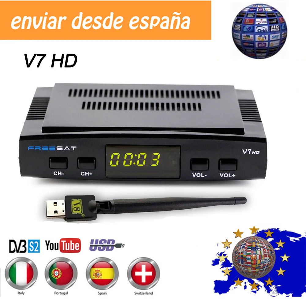 

Hot sale Satellite TV Receiver Freesat V7 HD Receptor Support Europe Cline for Spain DVB-S2 Satellite Decoder Freesat V7S HD