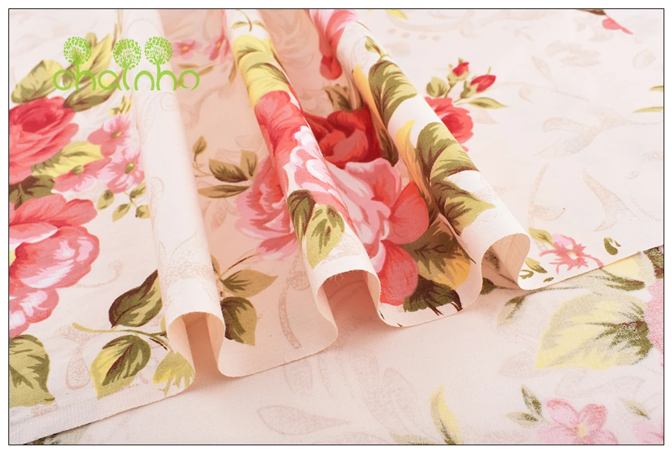 Chainho, 6 шт./лот, розовая Цветочная серия, саржевая хлопковая ткань с принтом, Лоскутная Ткань для шитья своими руками, стеганый материал для детей и малышей