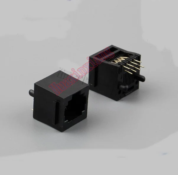 

50PCS/Lot PCB RJ45 8P8C Femlae Jack/Socket Connector 180 degree vertical Black Full Plastic With edge