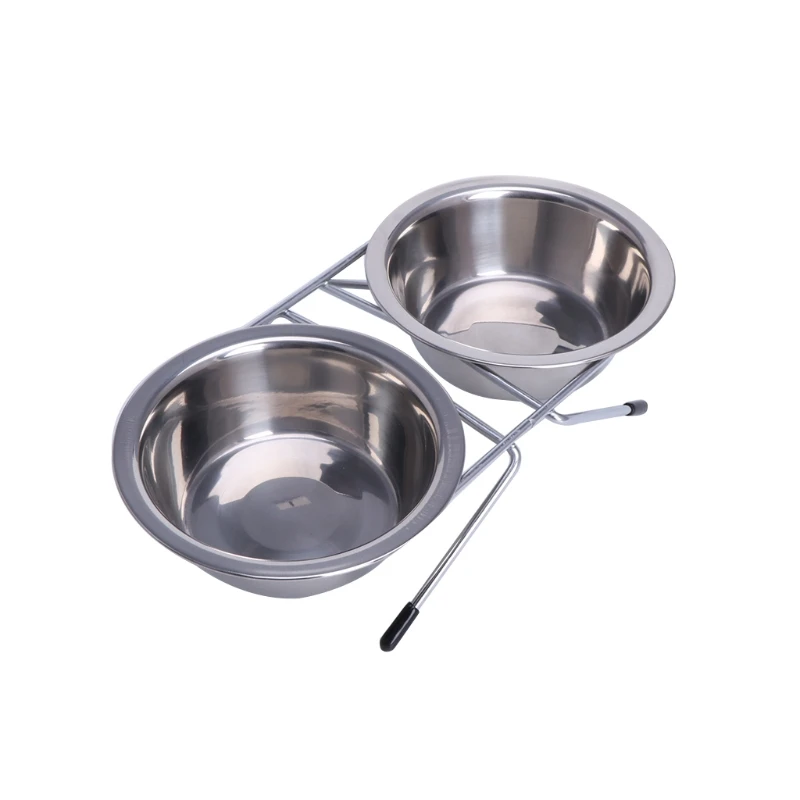 

Stainless Steel Double Pet Bowls Dog Cat Water Food Non Slip Feeding Station