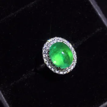 

Fine Jewelry CQT 18K Gold 100% Natural Vivid Green Emerald Cabochon Gems 3.63ct 18k Gold Diamonds Female Ring for Women Rings
