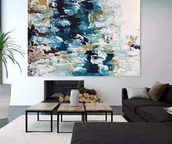 

Handmade high quality thick knife abstract oil painting Blue Green abstract on Canvas Painting Decor Oil Painting artwork