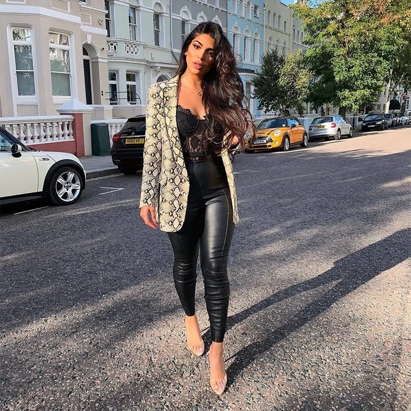 Women Blazer Snake Print Long Sleeve Suit Coat BikerJacket Outwear Tops Women's Snake Print Blazer women's suit top women