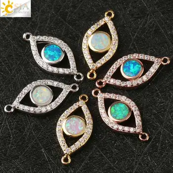 

CSJA Turkish Style Evil Eye Charms Fire Opal Lucky Blue Eyes Connector Micro-inlay Zircon for Amulet Fashion Jewelry Making G136