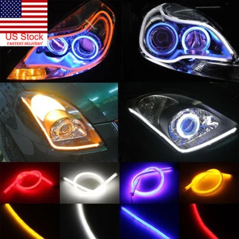 

US 2 pcs 30cm 45cm 60cm Light tube Flexible White Car Soft Tube LED Strip Light DRL Daytime Running Lamp