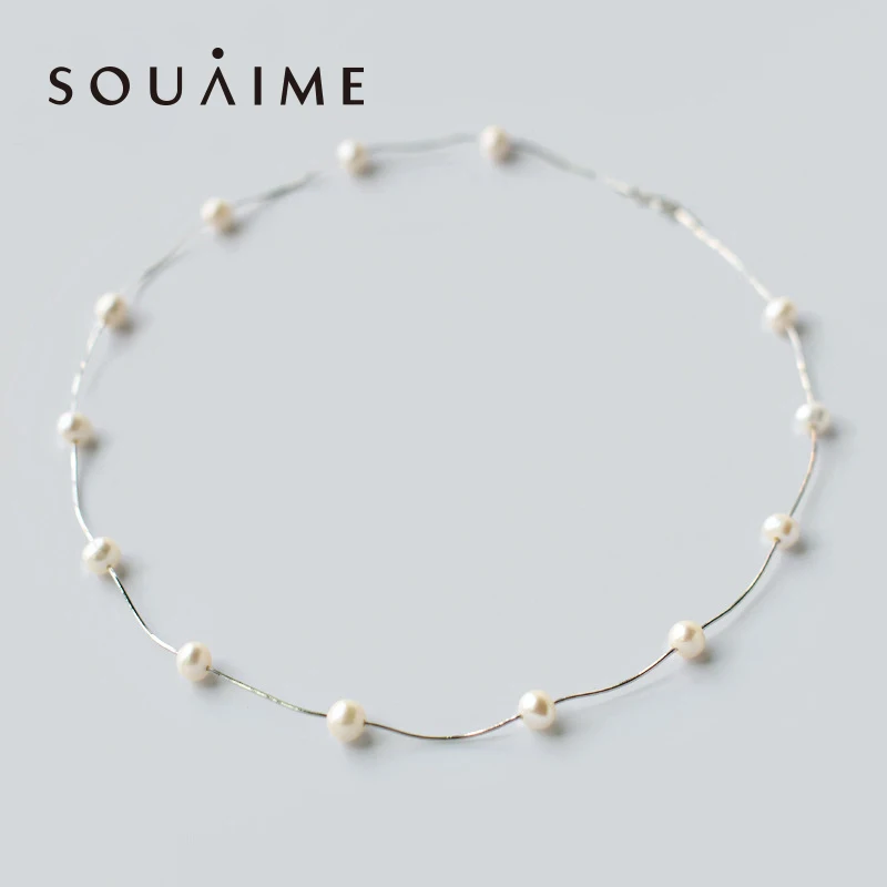 

Souaime 2018 Real Ketting Necklace 925 Sterling Jewelry 100% Natural Freshwater Pearl Necklaces Women Sterling-silver-jewelry