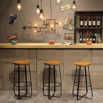 

European Wrought Iron Bar Stool Solid Wood Bar Table And Chair Combination Bar Stool High Stool Bar Stool Home Front Chair