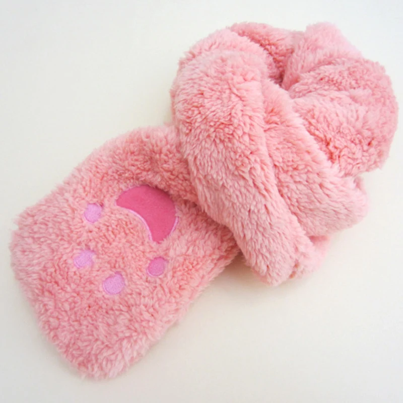 Fleece Baby Girls Neck Scarf Winter Kids Warm Scarves Super Soft Polyester Scarf Sweet Princess Pink Pocket Scarves Cute Red Bear's Paw (7)