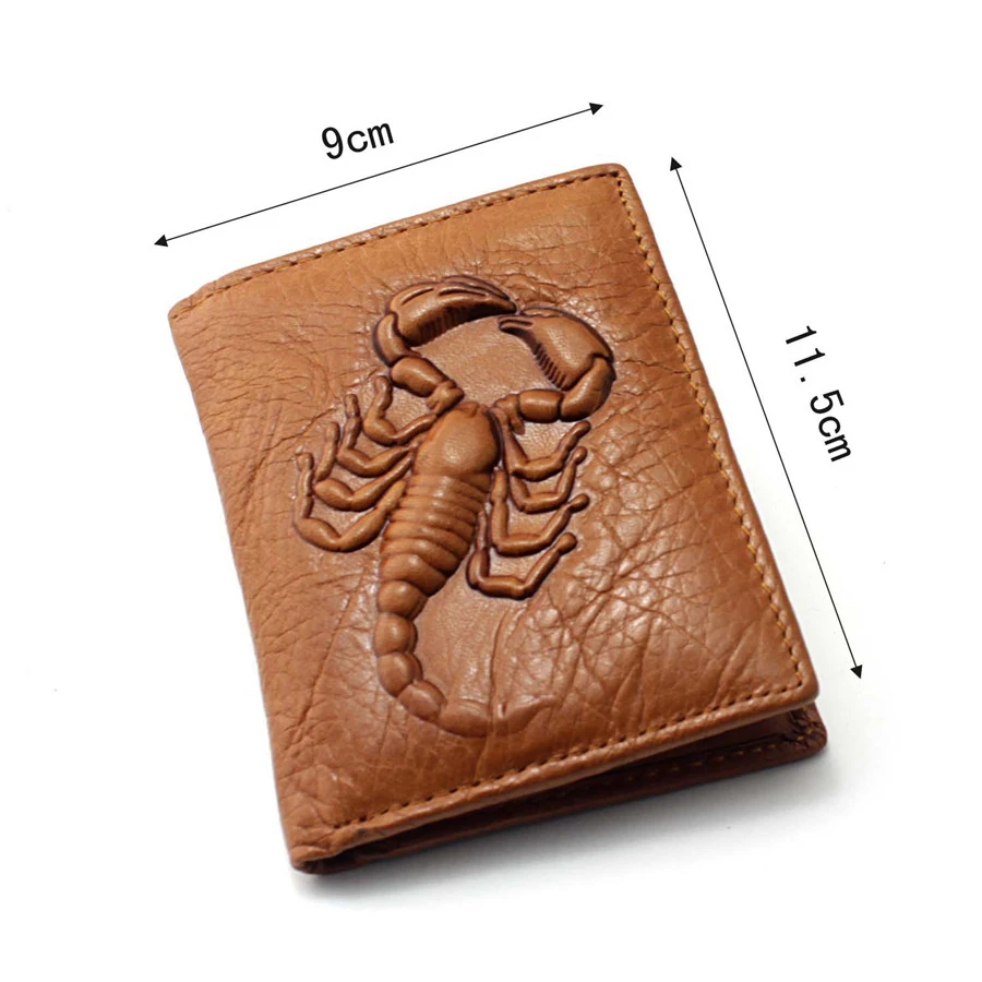 Натуральная кожа для мужчин 3D Рисунок скорпиона Ретро Личность Мужской короткий кошелек держатель для карт известный бренд сумка для денег